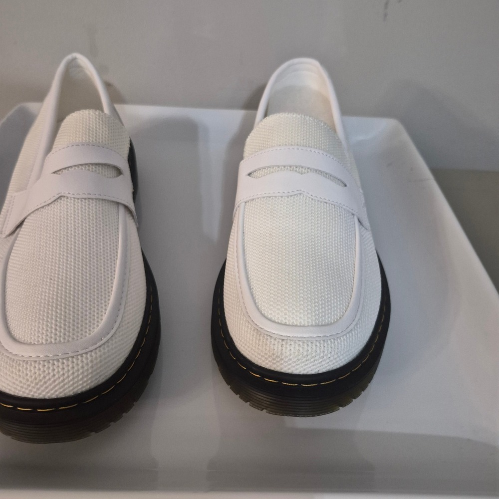 Penton White Leather Mesh Penny Loafers Lug Sole Womens Shoes